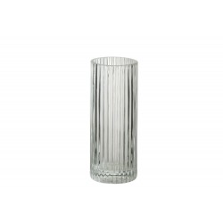 Vase cylindrique à lignes en verre transparent 8x8x20 cm