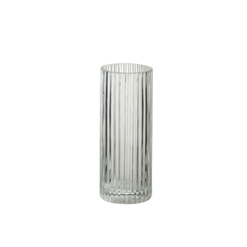 Vase cylindrique à lignes en verre transparent 8x8x20 cm Vase cylindrique à lignes en verre transparent 8x8x20 cm