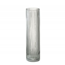 Vase cylindrique à lignes en verre transparent 8x8x30 cm