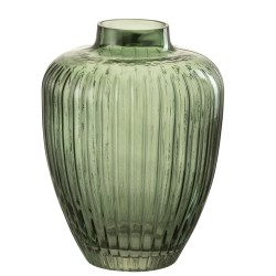 Vase à ligne en verre vert 18.5x25cm
