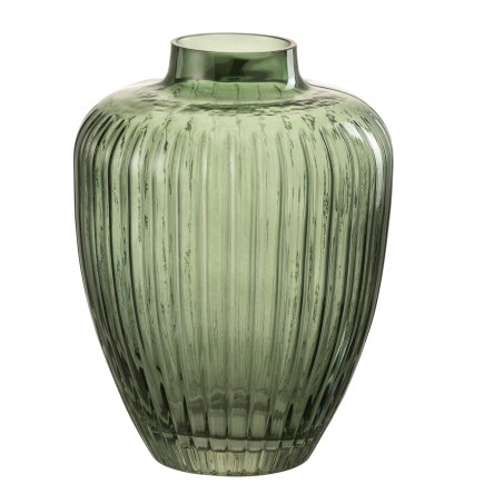 Vase à ligne en verre vert 18.5x25cm