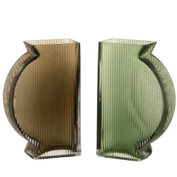 Set de 2 vases en verre vert 13x6x20 cm