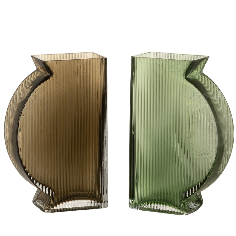 Set de 2 vases en verre vert 13x6x20 cm