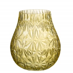 Vase tou photophore taillé en verre jaune 18x18x22cm