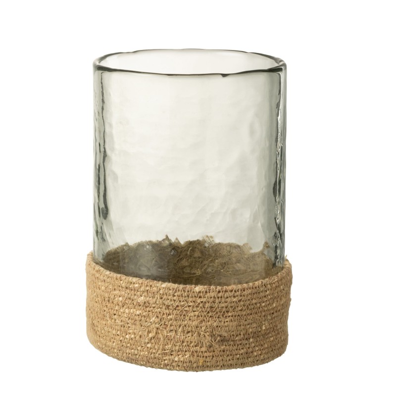 Vase avec dessous jute en verre transparent 14x14x20 cm Vase avec dessous jute en verre transparent 14x14x20 cm