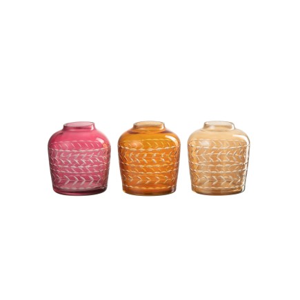 Set de 3 vases feuilles en verre multicouleur 9x9x11 cm