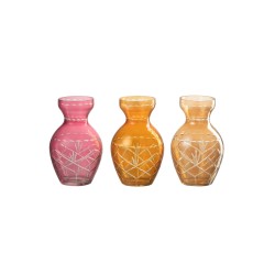 Set de 3 vases à carreaux en verre multicouleur 9x9x15 cm