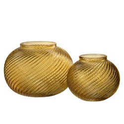 VASE ROND RAYURES RELIEF VERRE JAUNE LARGE