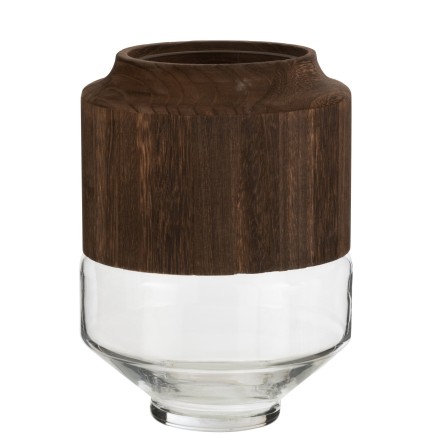 Vase en bois et verre H26cm
