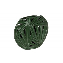 Vase oblique tropical en céramique vert 28x6x24 cm