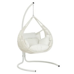 CHAISE SUSPENDUE+COUSSINS ARES CORDE/METAL BLANC