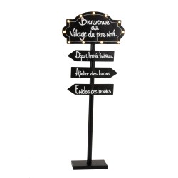 PANNEAU INDICATEUR LED VILLAGE PERE NOEL METAL NOIR/BLANC