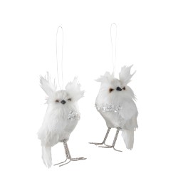 Conjunto de 2 búhos de plumas blancas de 6.5x5.5x13 cm