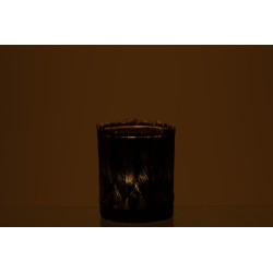Photophore en verre - Plumes noir 7.5x7.5x10 cm