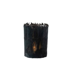 Photophore en verre - Plumes noir 10x10x13 cm