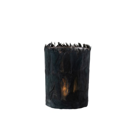 Photophore en verre - Plumes noir 10x10x13 cm