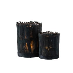 Photophore en verre - Plumes noir 10x10x13 cm