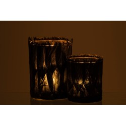 Photophore en verre - Plumes noir 10x10x13 cm