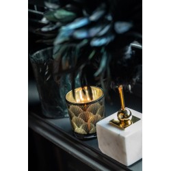 Photophore en verre - Plumes noir 10x10x13 cm
