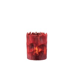 Photophore en verre - Plumes Bordeaux 8x8x9 cm