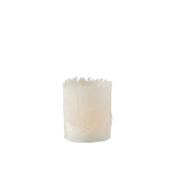 Photophore en verre - Plumes crème 8x8x10 cm