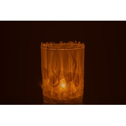 Photophore en verre - Plumes crème 10x10x12 cm