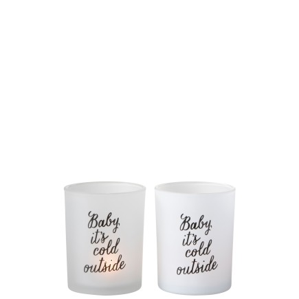 Set de 2 photophores en verre blanc 10x10x12 cm