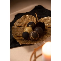 Caja de 4 bolas de Navidad de vidrio negro - oro 10x10x10 cm