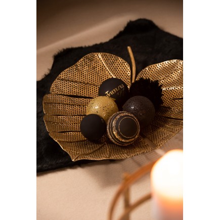 Caja de 4 bolas de Navidad de vidrio negro - oro 10x10x10 cm