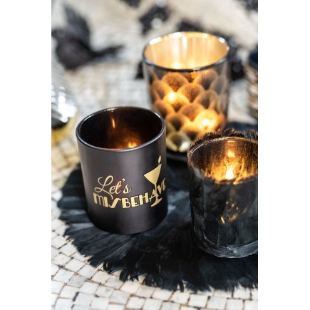 Set de 2 photophores en verre noir - or 7x7x8 cm