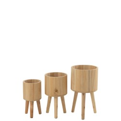 Set de 3 cache-pot en bois naturel 27x27x50 cm