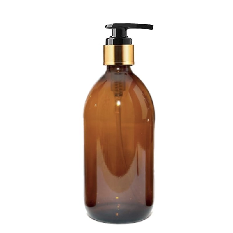 Flacon pompe en verre ambré bague or 250 ml