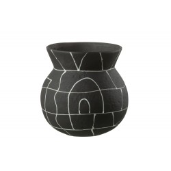 Jarrón de cerámica negra con líneas 18x18x18 cm