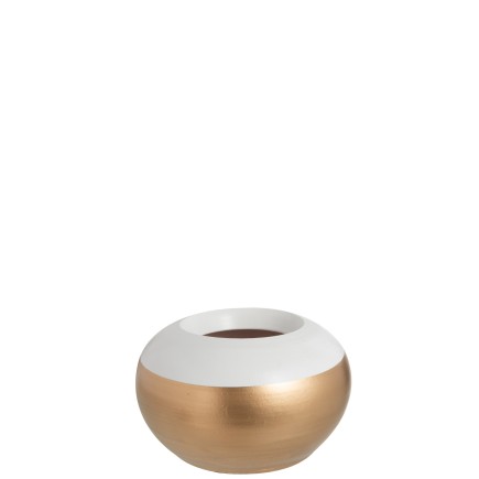 Cache pot doré bas à bord blanc en terre cuite 29x29x16cm