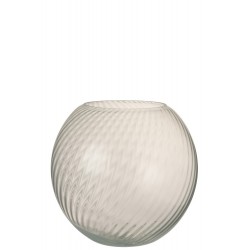 Vase rond cannelé en verre blanc 25x25x25 cm