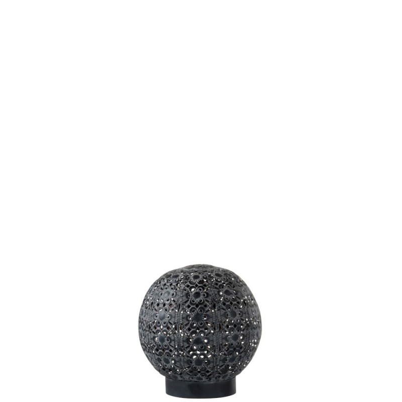 Lampe Led Boule Orientale Pile Metal Noir/White Wash H 18 cm