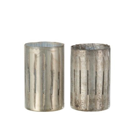 Set de 2 photophores en verre argent 13x13x20 cm