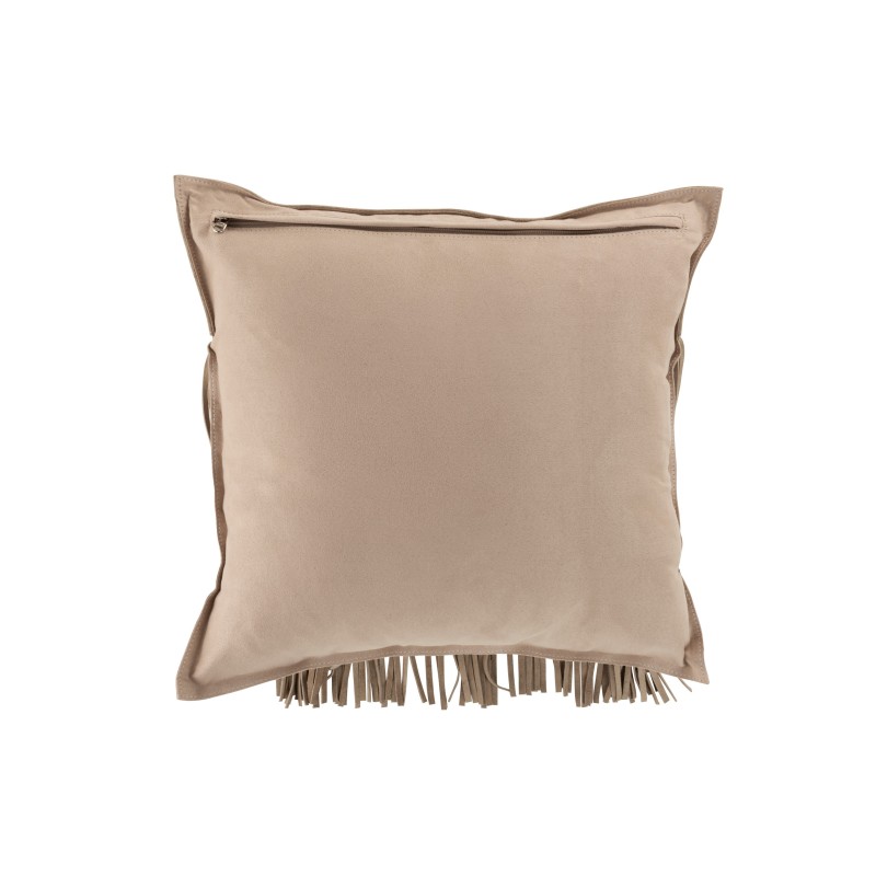 Cuscino quadrato con frange in pelle grigio chiaro 41x41cm Cuscino quadrato con frange in pelle grigio chiaro 41x41cm