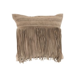 Cuscino quadrato con frange in pelle grigio chiaro 41x41cm