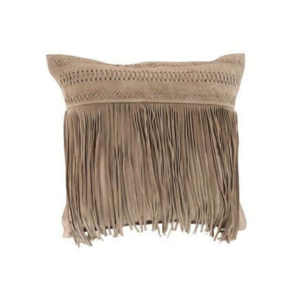 Cuscino quadrato con frange in pelle grigio chiaro 41x41cm