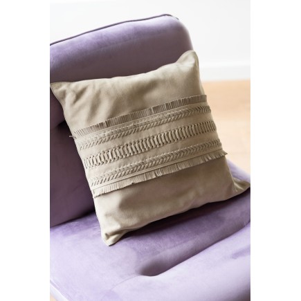 Cuscino quadrato con linea in pelle grigio chiaro 43x43cm