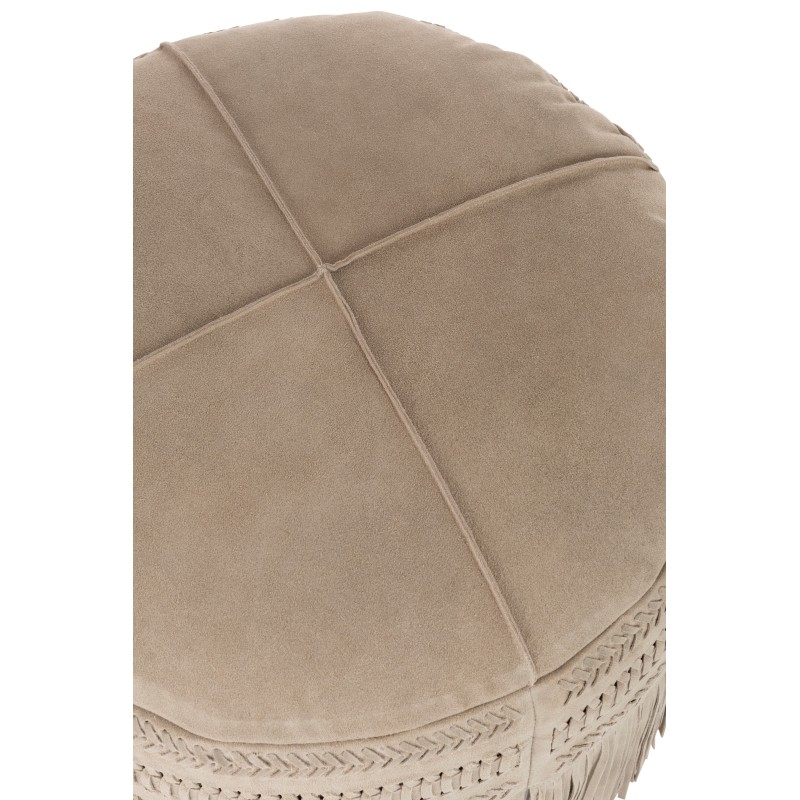 Pouf avec franges en cuir gris 54x54x37 cm