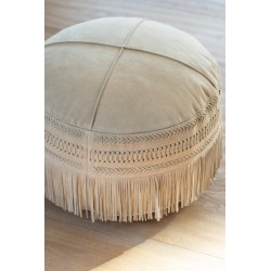 Pouf avec franges en cuir gris 54x54x37 cm