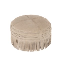 Pouf avec franges en cuir gris 54x54x37 cm
