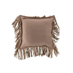 COUSSIN FRANGES CARRE CUIR BEIGE