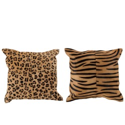2 coussins jungle en cuir marron 45x45cm