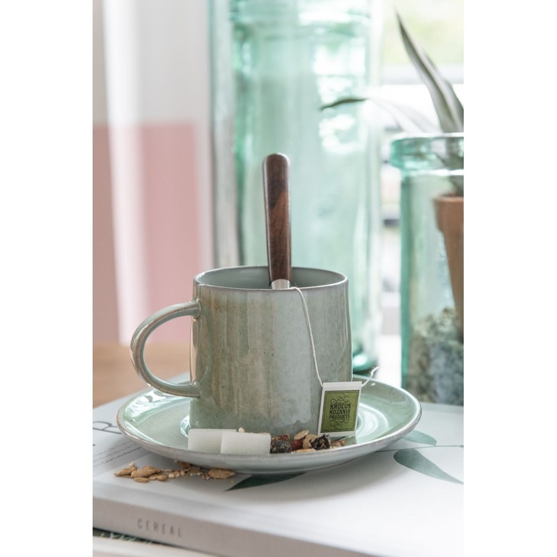 Tasse à café avec sous-tasse en porcelaine menthe D15cm