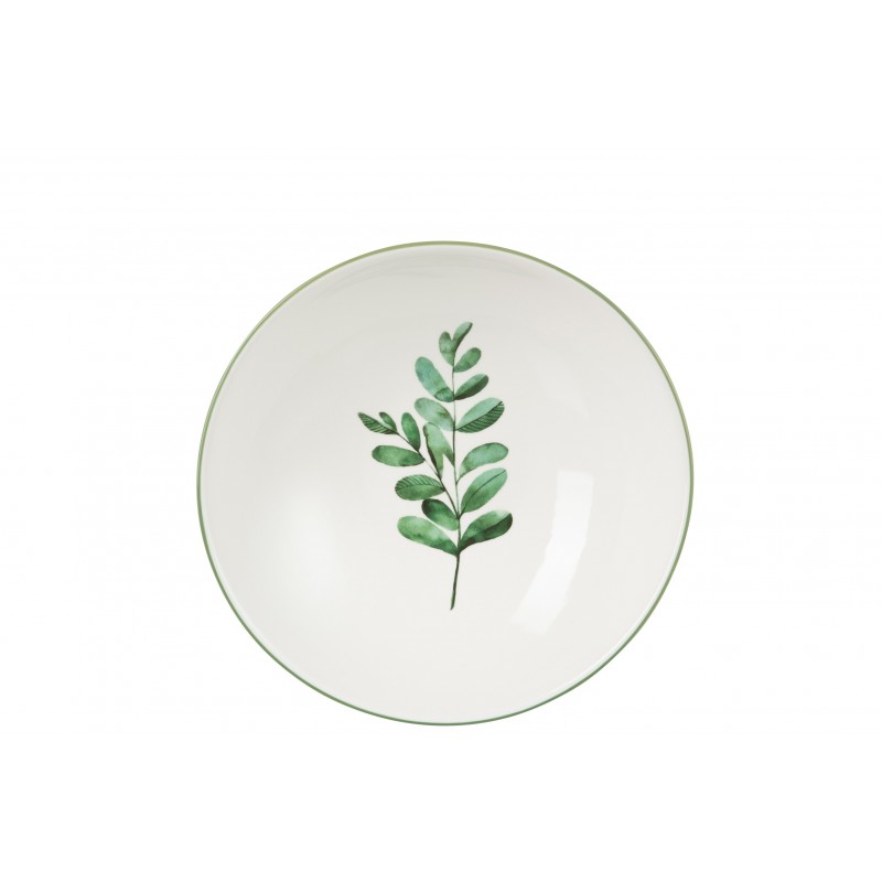 Assiette Creuse Eucalyptus Porcelaine Blanc/Vert Large