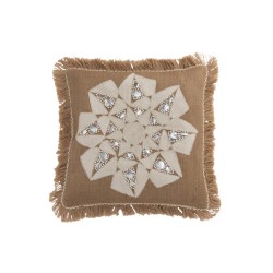 Coussin avec motif fleur et franges en jute naturel L49cm - Coussin d'extérieur