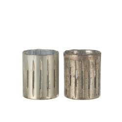 Set de 2 photophores en verre argent 13x13x15.5 cm